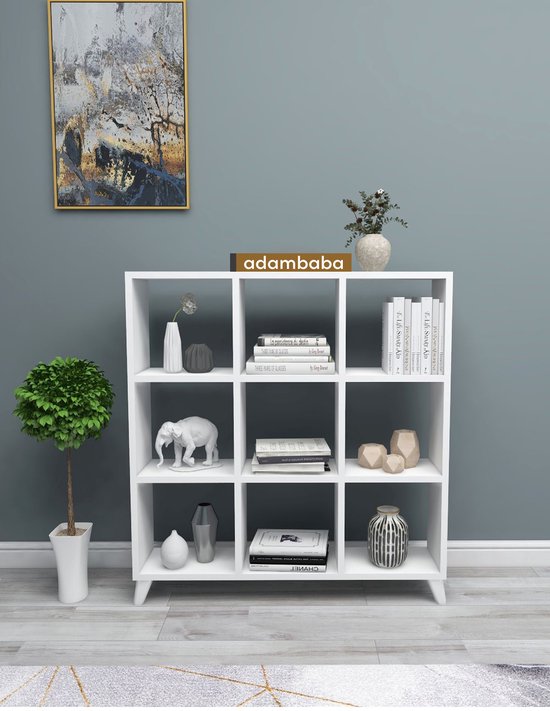 Adambaba - Kubus Boekenkast - 9 Vakken - Boekenkast met Planken - Vierkante Boekenkast - Bibliotheek - Wit